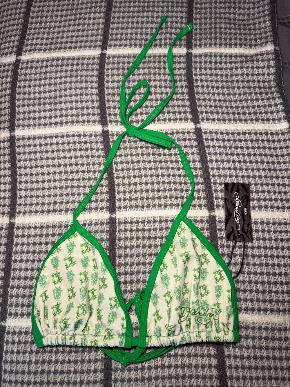 Ed Hardy Green Floral Triangle Bikini Top